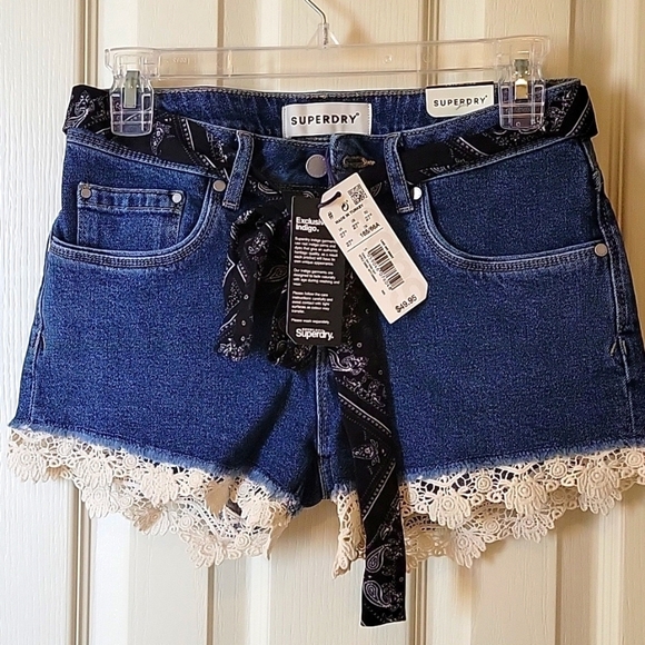 Superdry Pants - Superdry blue jean and Lace Shorts size 27 NWT